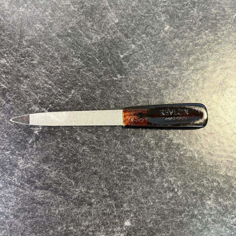 Vintage Revlon Emery Nail File Shaping Finishing 5" Tortoise Pointed Tip